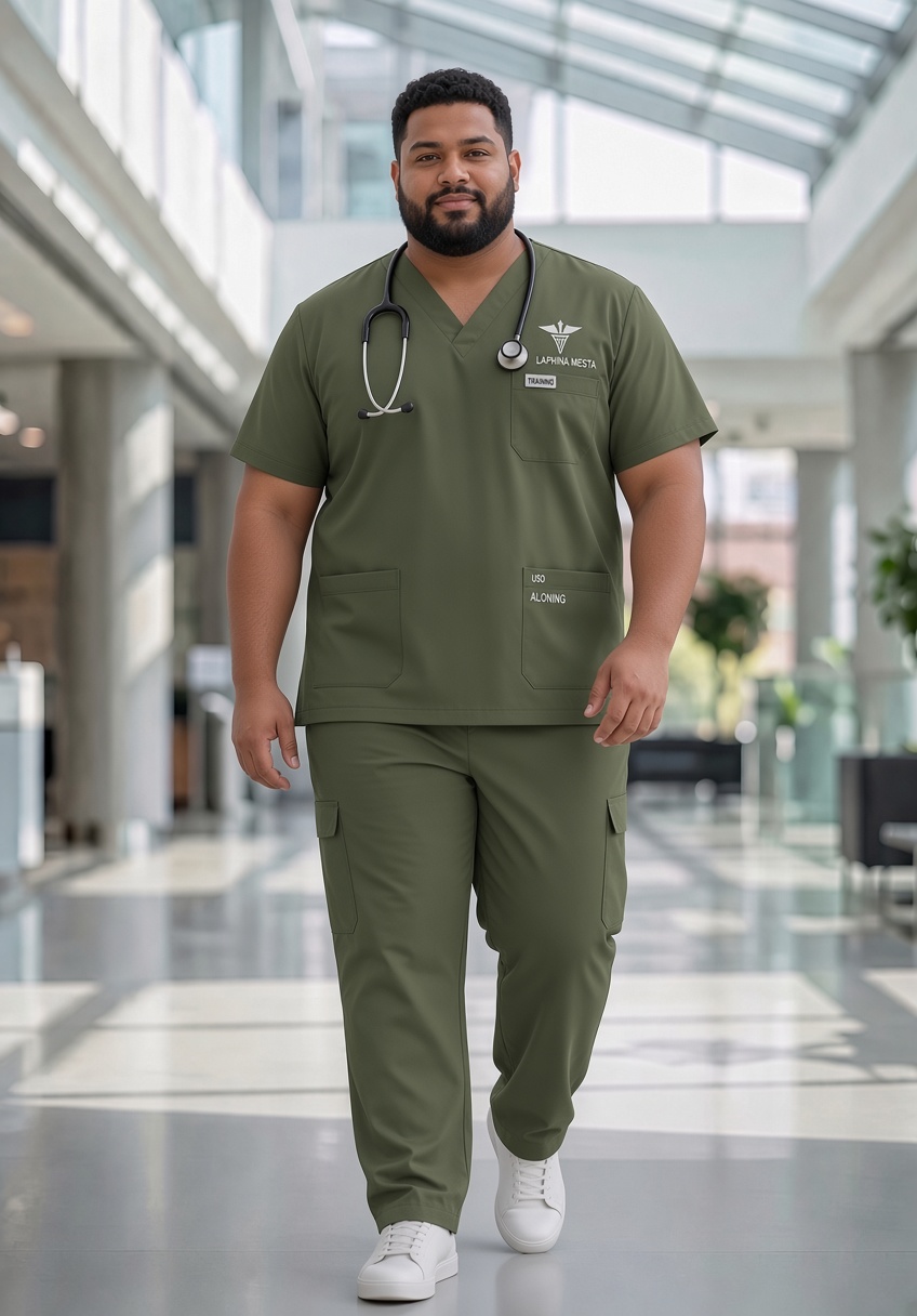 Classic Men's Plus Size V-Neck (Olive) Scrub