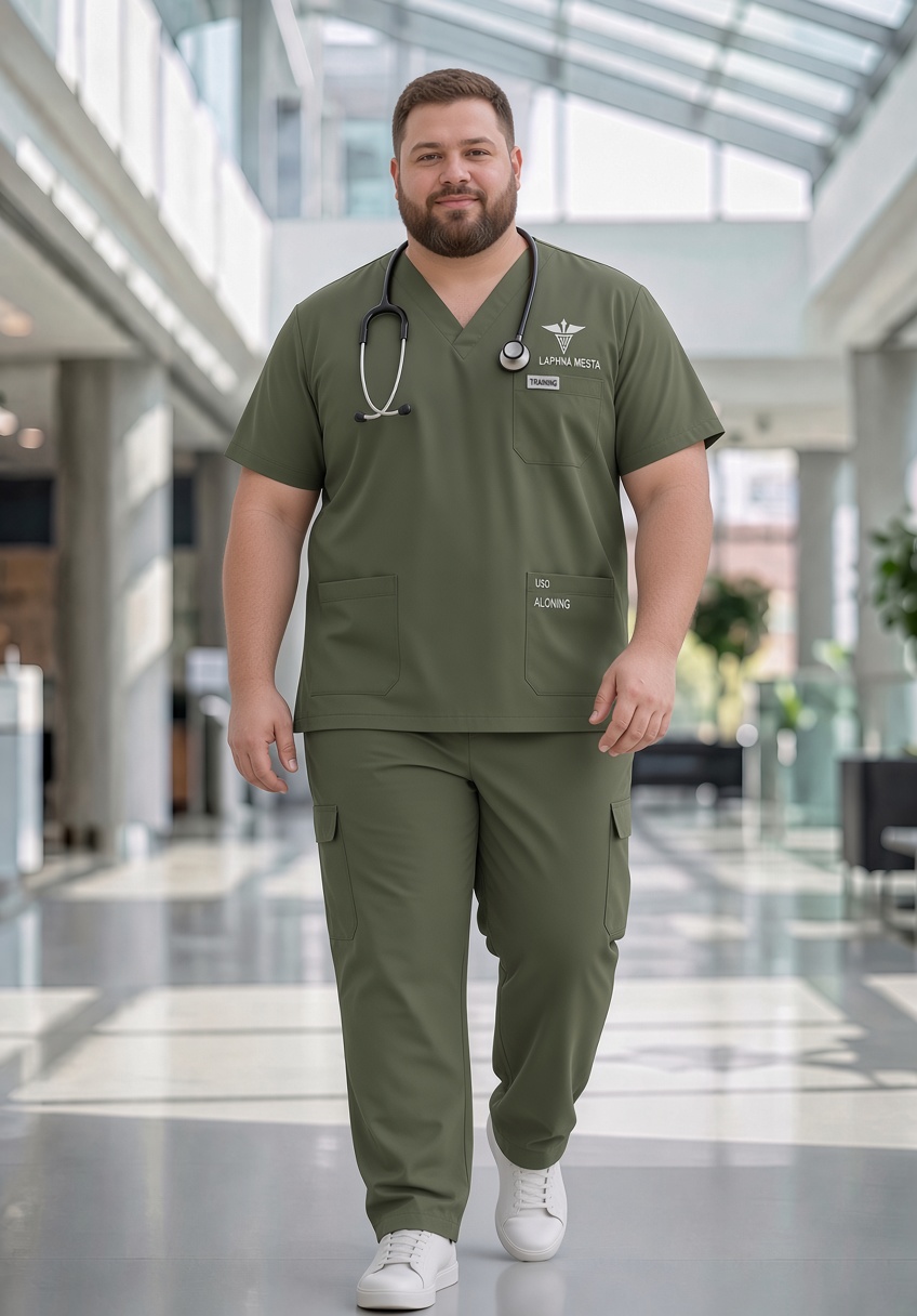 Classic Men's Plus Size V-Neck (Military Green) Scrub