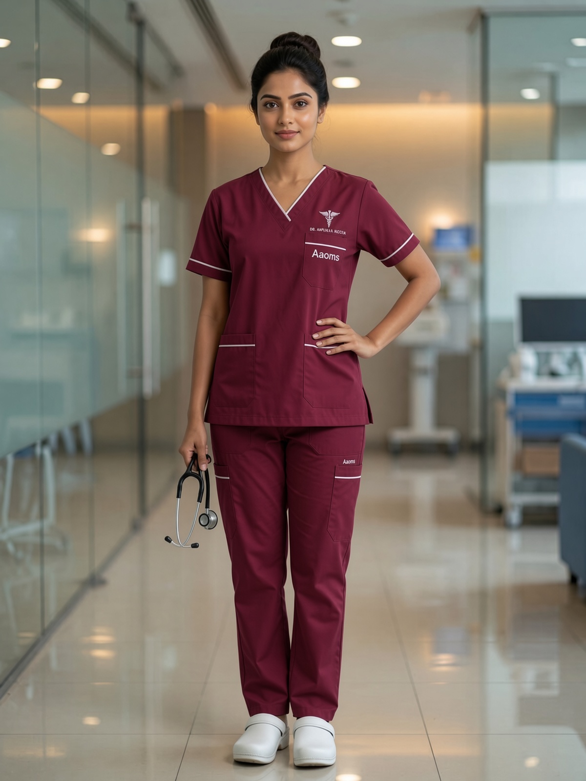 Classic Women's V-Neck (Wine) Scrub