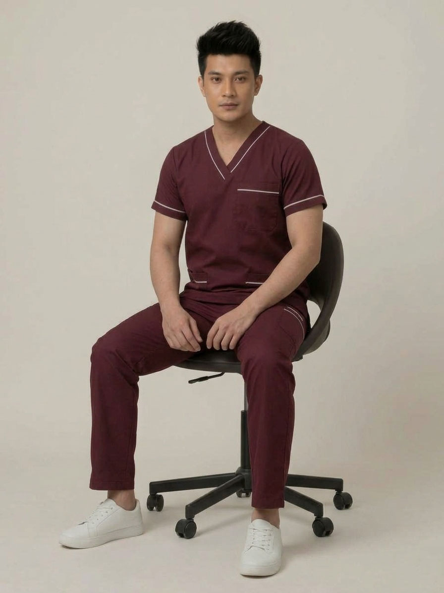 Classic Men's V-Neck (Maroon) Scrub