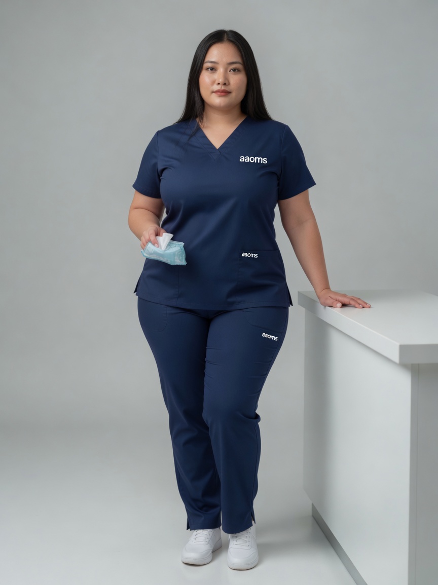 Stretch Women's Plus Size V-Neck (Navy) Scrub